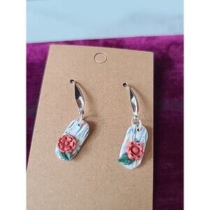 Polymer Clay Floral Dangling Pierced Earrings New